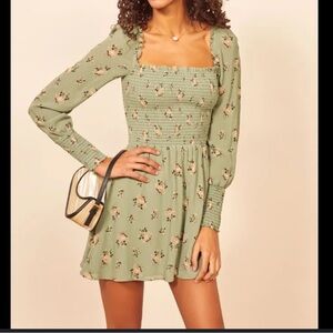 Reformation Kelli Smocked Floral‎ Cottagecore Long Sleeve Mini Dress Size Small